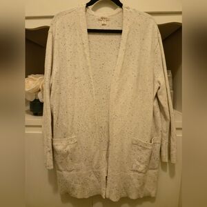 Open-Front Cream Speckled Cardigan Sweater